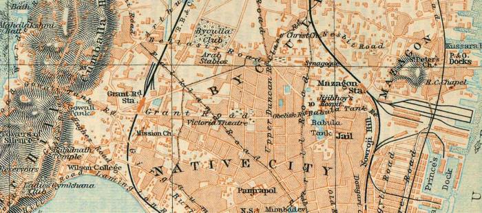Detail of Bombay map from 'Indien: Handbuch Für Reisende', published by Verlag von Karl Baedeker in Leipzig, 1914